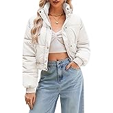 URMOSS Women's Cropped Puffer Jacket Long Sleeve Puffy Coat Winter Quilted Lightweight Jacket with Pockets