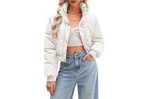 URMOSS Women's Cropped Puffer Jacket Long Sleeve Puffy Coat Winter Lightweight Quilted Padded Outwear with Pockets