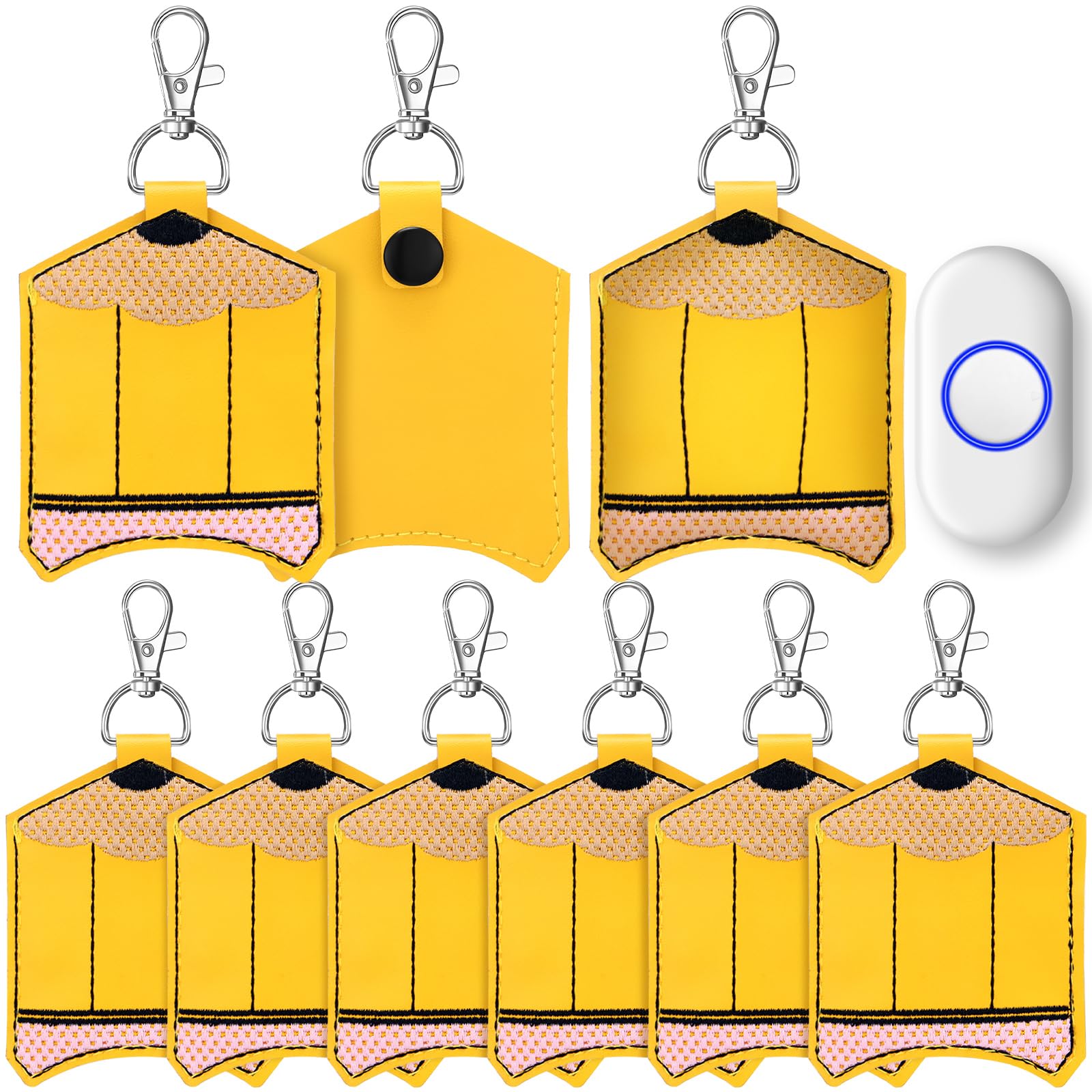 Photo 1 of MotiMind 6 Pcs Classroom Doorbell Holders for Teachers Lanyard, PU Leather Class Bell Keychain Case for Back to School Gift(Pencil)