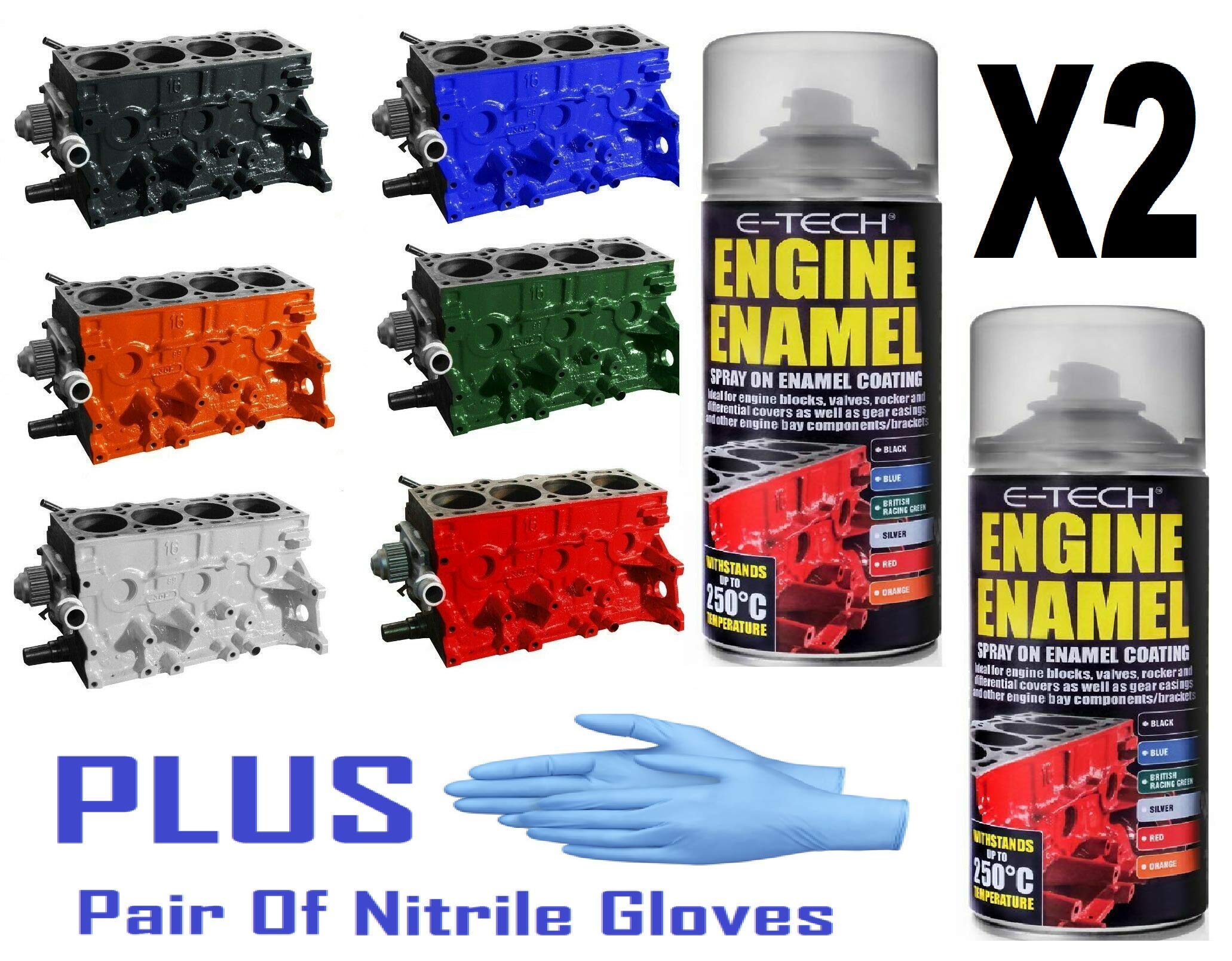 Buy 2 x ORANGE ETECH Heat Resistant Engine Enamel Paint 400ml