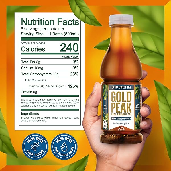 GOLD PEAK EXTRA SWEET ICED TEA, SWEET TEA BOTTLES, 16.9 FL OZ, 6 PACK