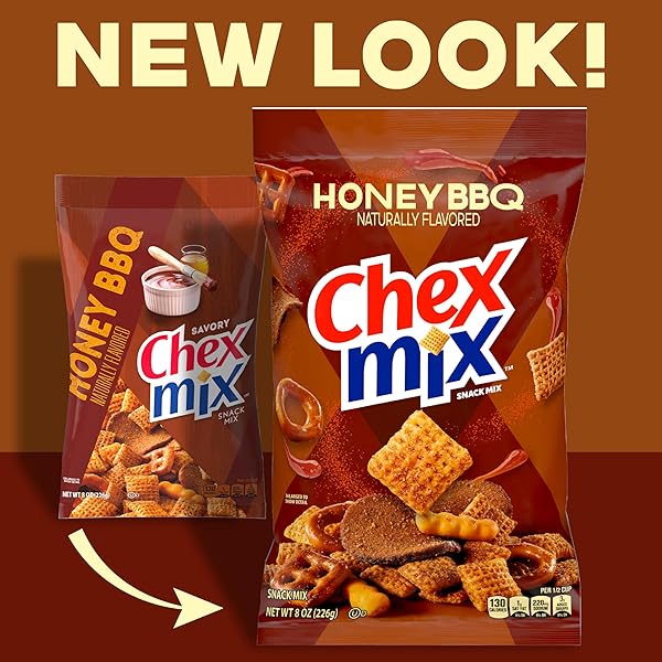 CHEX MIX SNACK MIX, HONEY BBQ, SNACK BAG, SNACKS, 8 OZ
