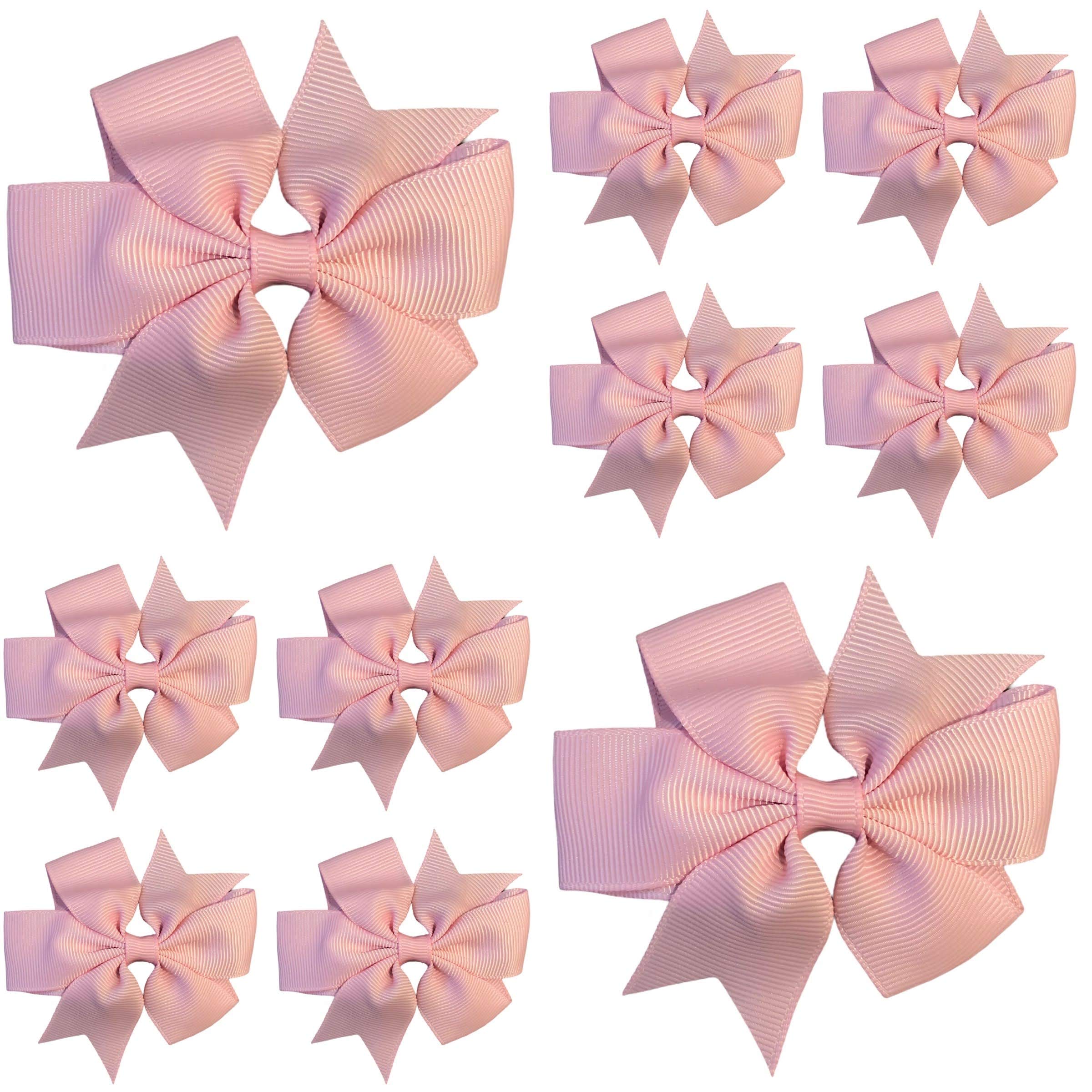 10pcs Light Pink Hair Bows Clips Slides Grips 3" inch Pinwheel Solid Vibrant Colour Girls Hairbows — image 1