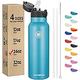 Han's Bottle Sports Water Bottle - 24 Oz, Straw Lid, Leak Proof, Vacuum Insulated Stainless Steel, Double Walled, Thermo Mug,Ocean