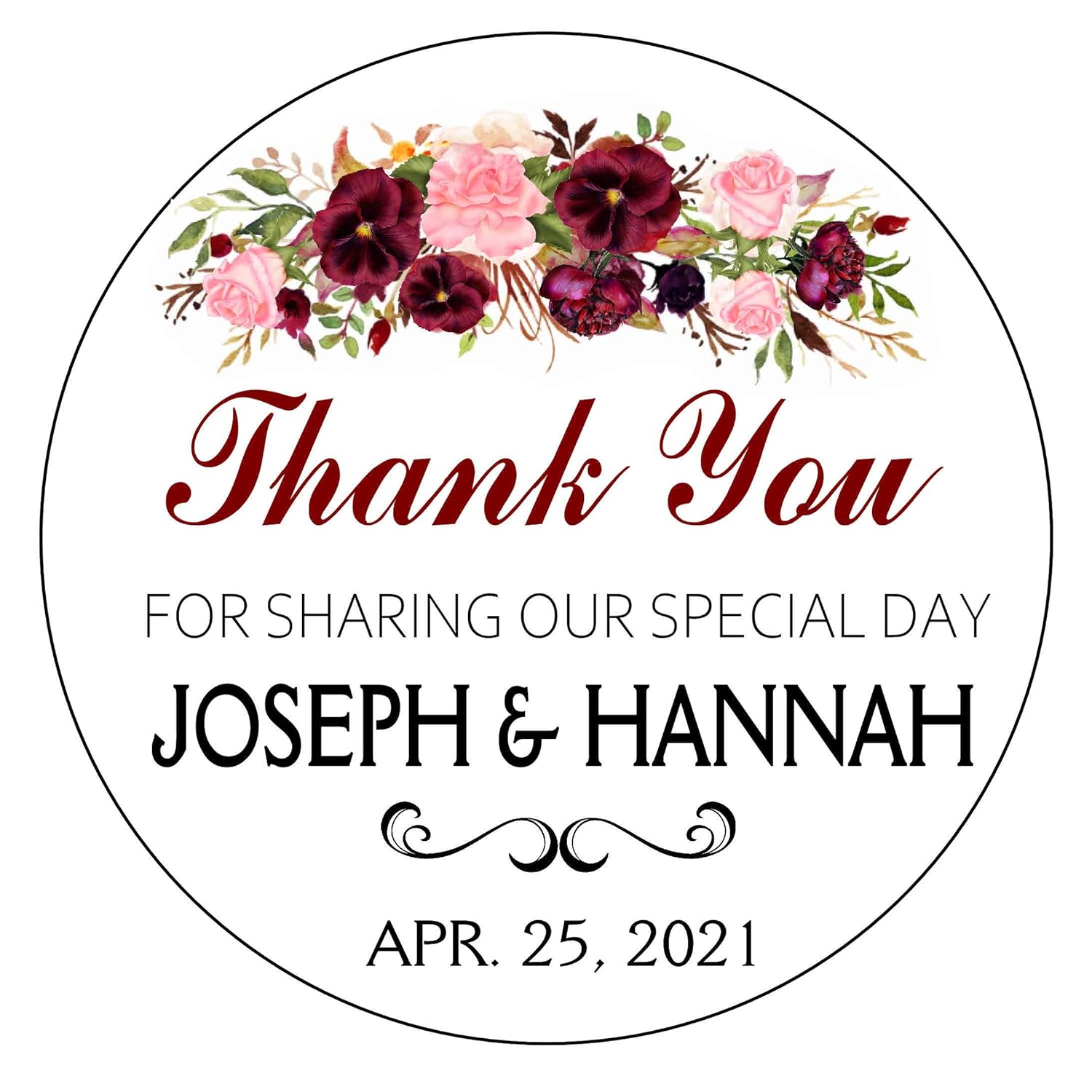 BURGUNDY BLUSH FLORAL WEDDING FAVOR STICKERS THANK YOU