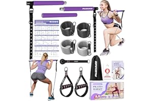 PALECLOUDS Pilates Bar Kit with Resistance Bands for Women, Multifunctional 3-Section Screw Pilates Bar with Metal Adjustment Buckle and Training Poster, Portable Yoga Pilates Equipment for Home Gym