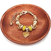 ASUNFO Round Ring Dish Wood Jewelry Tray Trinket Key Decorative Holder Organizer for Necklace Bracelet Display Wedding Party Decor Serving Dishes