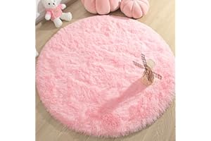 KIXINWA Pink Round Rug, 4X4 Feet Fluffy Circle Area Rug for Kids Room Bedroom Living Room Home Decor, Super Soft Cute Non Slip Circular Rug, Shaggy Plush Nursery Carpet