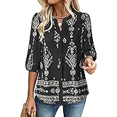 Gaharu Womens Summer Tops 3/4 Puff Sleeve V-Neck Dressy Casual Blouses Boho Floral Shirts