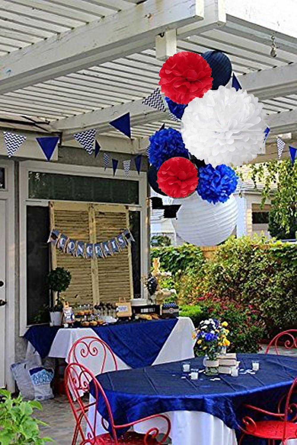 15 pcs Pom pom Decorations Tissue Pom Poms Paper Flower Ball for Wedding Festival Party for a Photo Wall Red Blue White (30.5 cm / 25 cm / 20 cm) - Image 3
