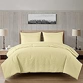 Chezmoi Collection Liam Pastel Yellow King Size Bed in a Bag Comforter Set - 7 Pieces Coin Pattern Lightweight Comforter with Bed Sheets, Pillowcases & Shams Bedding Set for All Seasons