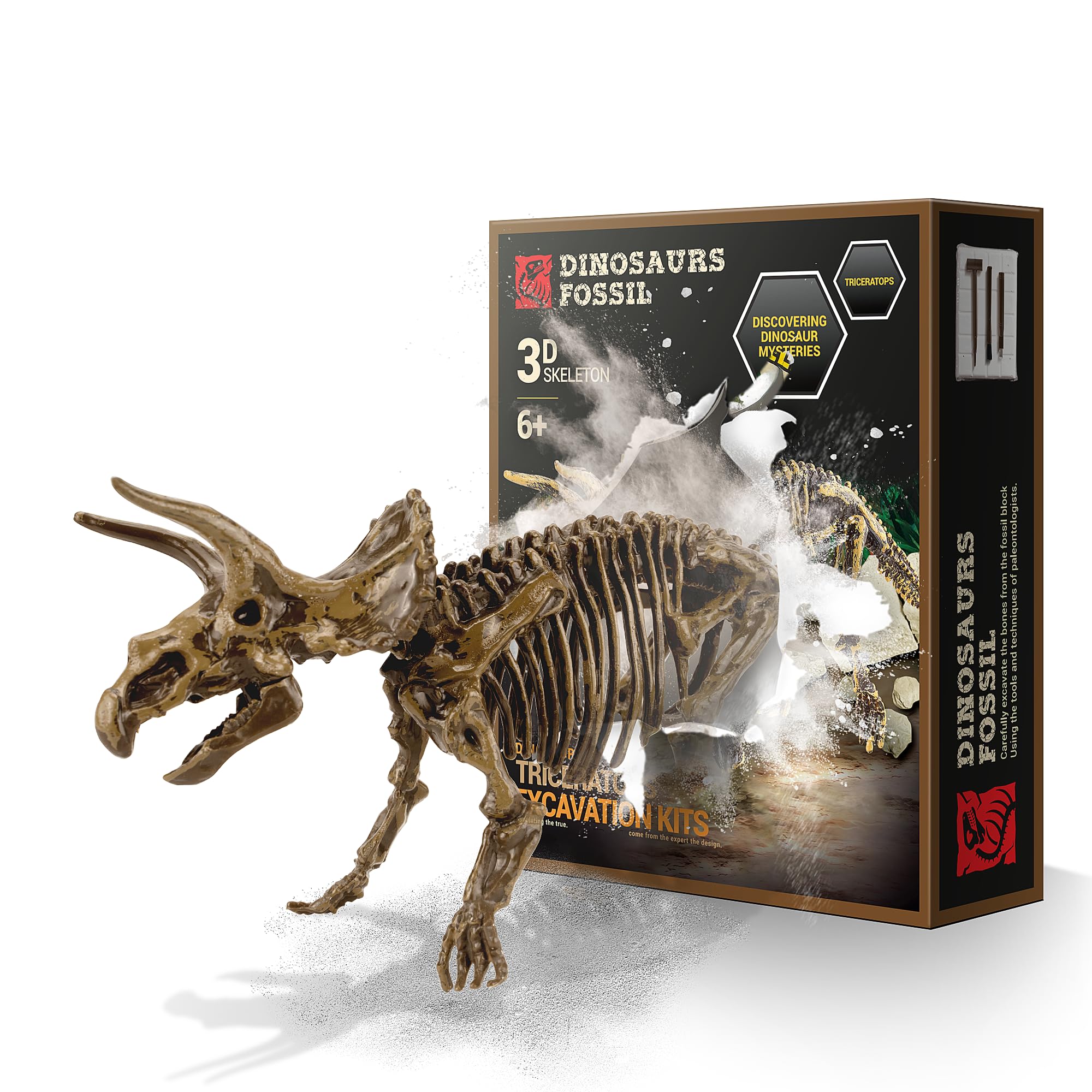 MUSCCCM Dinosaur Dig Kit Triceratops, Dino Skeleton Fossil Excavation Kit Realistic Dinosaur Model Educational Toys Gift for Children Boys Girls Christmas/New Year's Gift