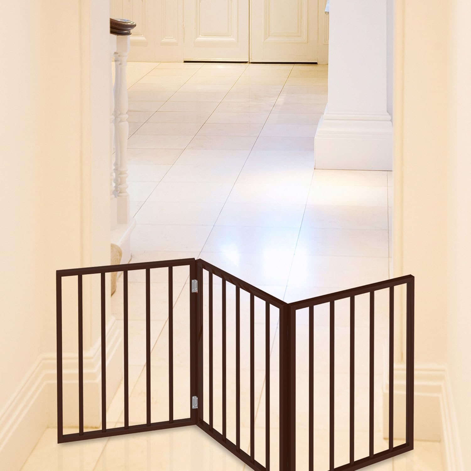 Foldable, Free-Standing Wooden Pet Gate- Light Weight, Indoor Barrier for Small Dogs / Cats by PETMAKER- 24 Inch, Dark Brown, Step Over Doorway Fence : Industrial & Scientific