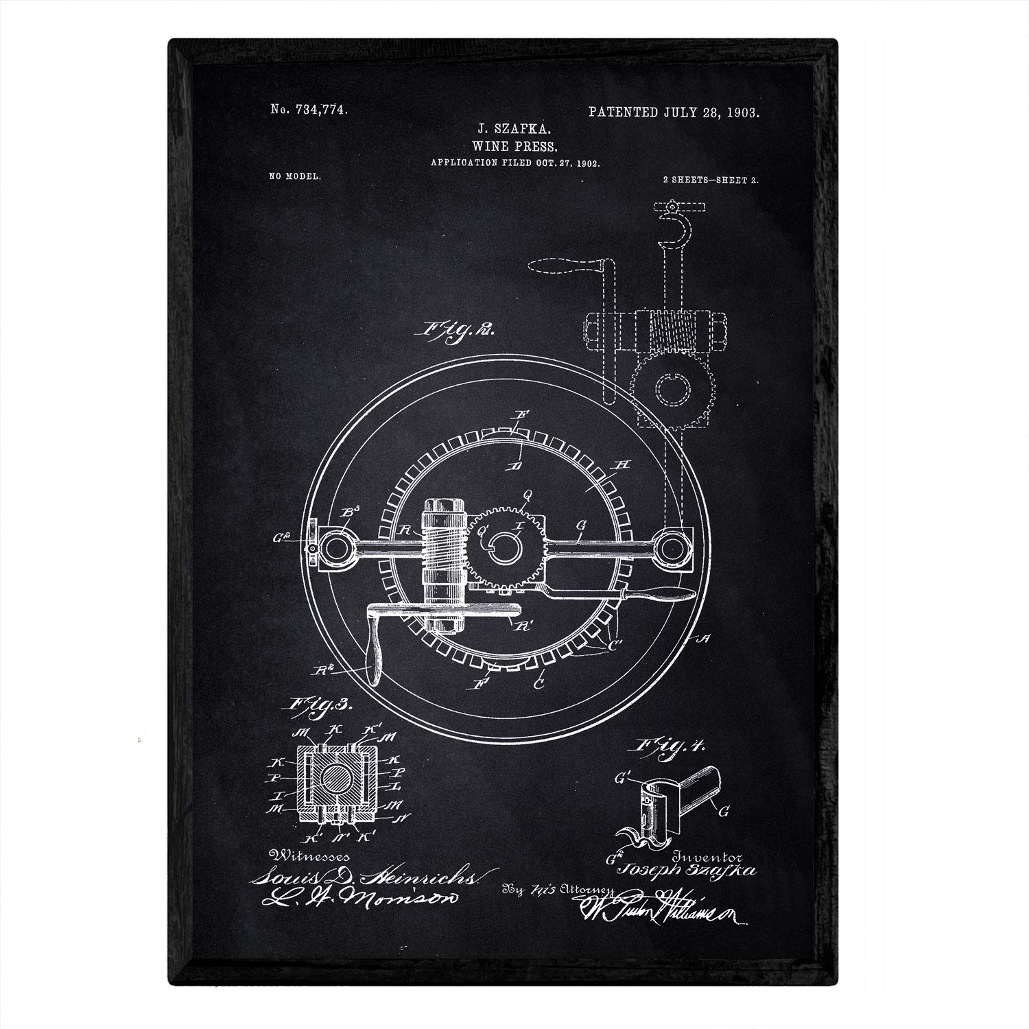 Nacnic Poster with wine Crimping Patent 2. film with old design patent in A3 size with black background — image 1