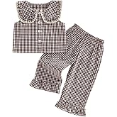 Thorn Tree Girls Summer Outfits Ruffle Sleeve Button Up Dress Tops Plaid Linen Pants Spring Toddler Girl Clothes