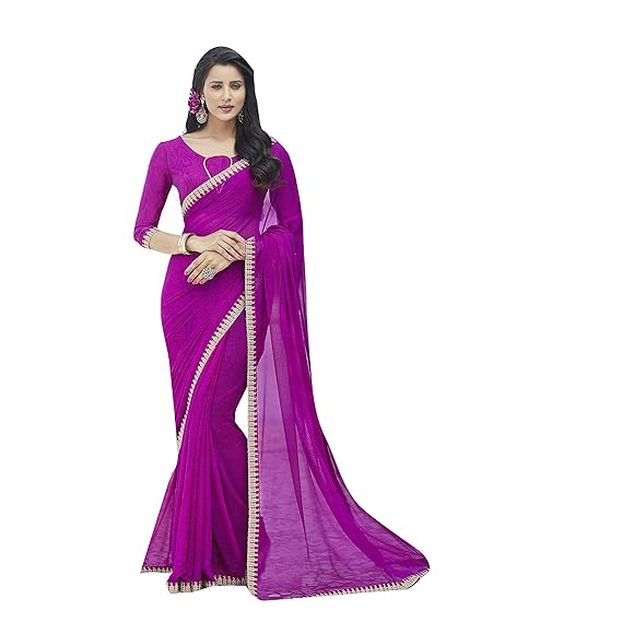 Womens Pure Silk Printed Saree (Purple, BLUECITY3009SSR1)