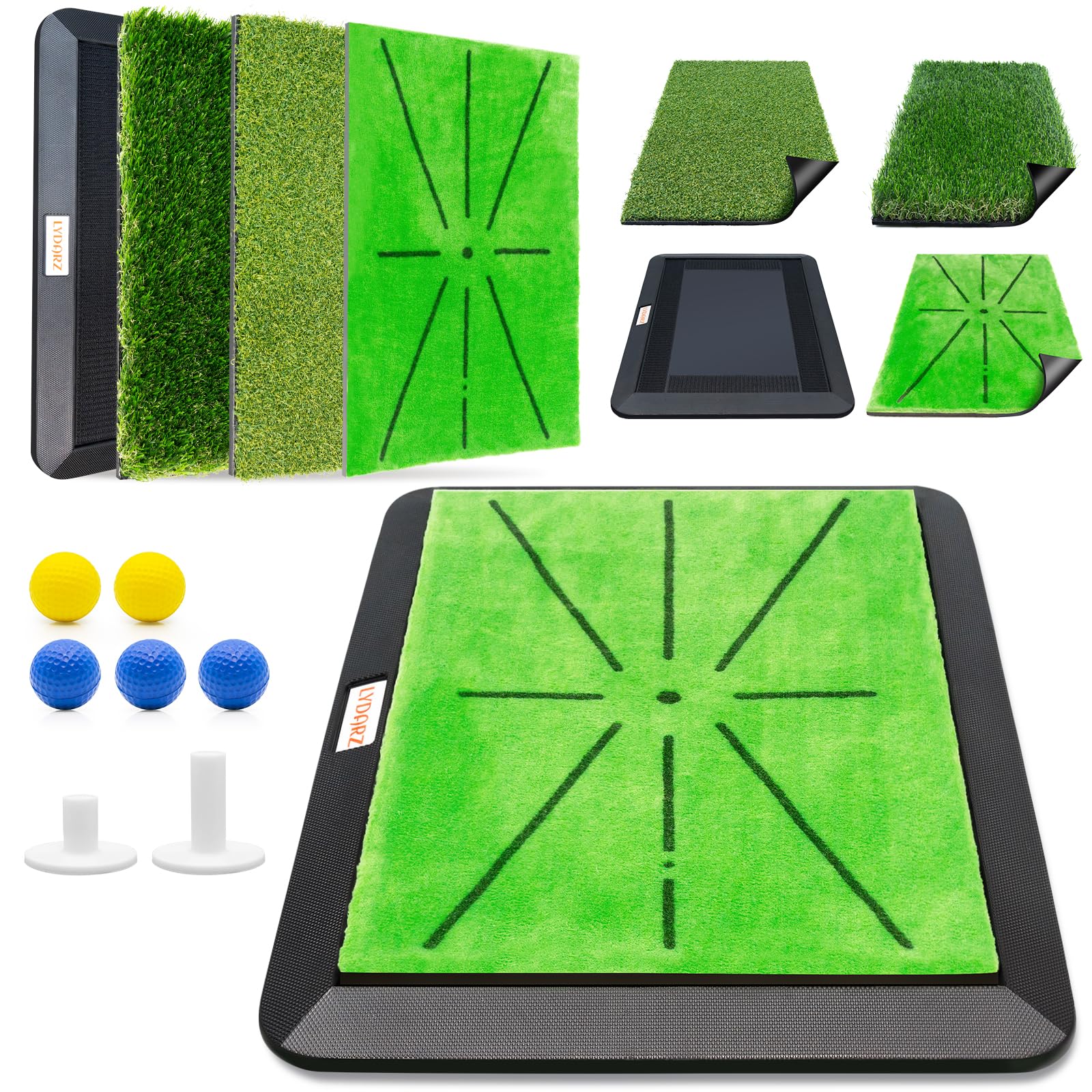 Golf Hitting Mats Training Equipment, Golf Practice Mat with Instant Swing Path Feedback, 3 Replaceable Golf Training Mats with No-Slip Heavy Duty Rubber Base