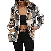 GORGLITTER Women's Plaid Flannel Long Sleeve Shirt Jackets Coat Button Down Shackets Fall Winter Pea Trench Coat 2025