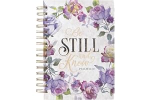 Christian Art Gifts Journal w/Scripture Be Still and Know Psalm 46:10 Bible Verse Purple Rose 192 Ruled Pages, Large Hardcover Notebook, Wire Bound