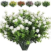 RECUTMS Artificial Flowers, Fake Boxwood Outdoor UV Resistant Plants Artificial Springs Flowers Eucalyptus Greenery Shrubs Bridal Wedding Bouquet for Home Garden Party Wedding Decoration(White)