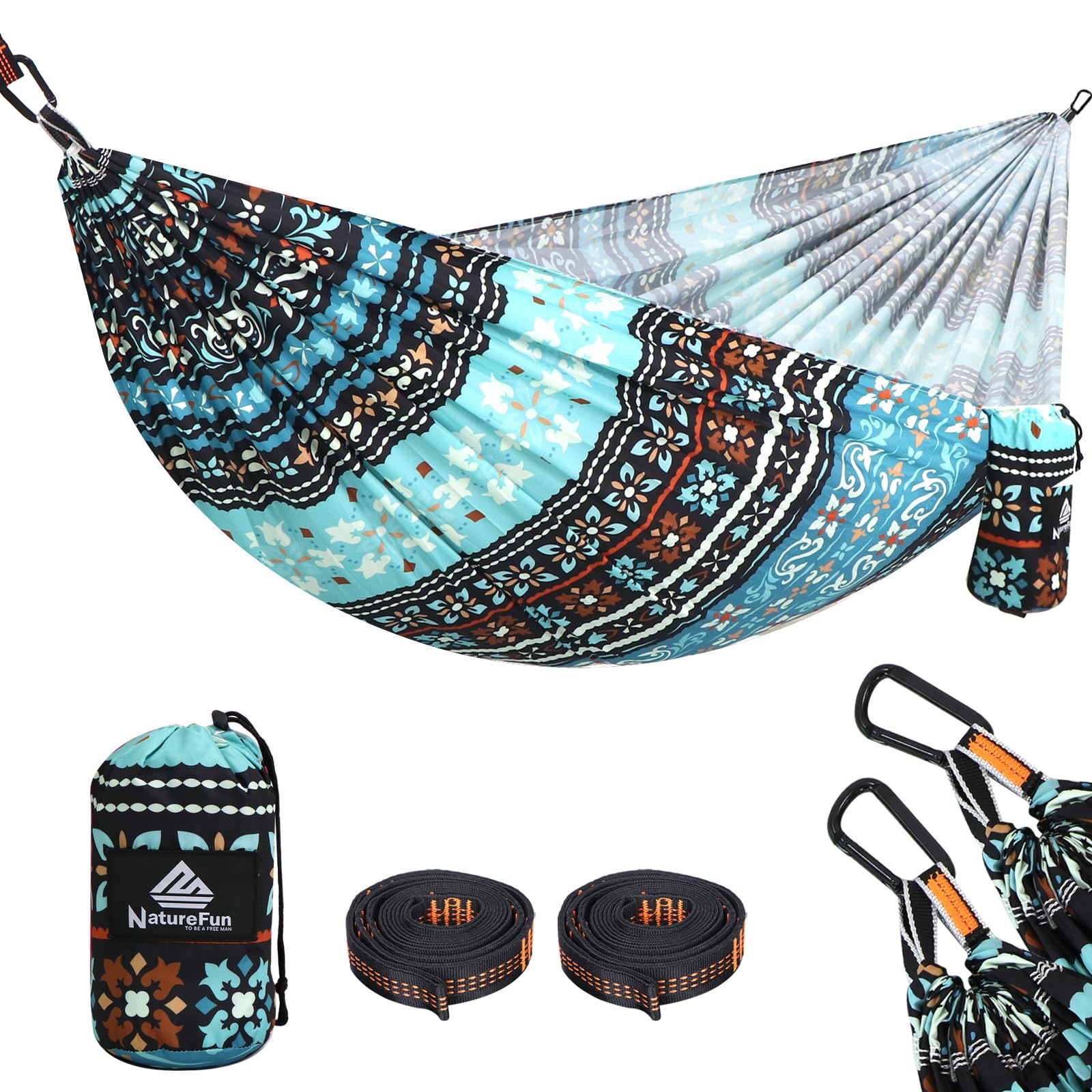 NATUREFUN Ultra-Light Travel Camping Hammock | 300kg Load Capacity,Breathable,Quick-drying Portable Hammock(275 x140cm) | 2 x Premium Carabiners,2 x Nylon Slings Included | Outdoor Indoor Garden