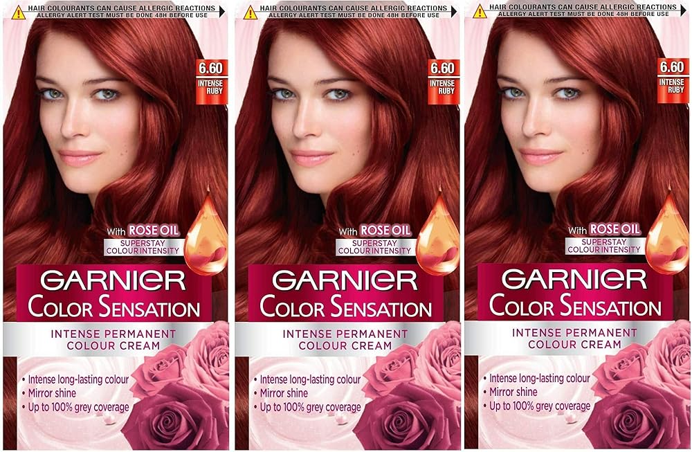 Garnier Colour Sensation 6.60 Intense Ruby Red Permanent Hair Dye Pack of 3