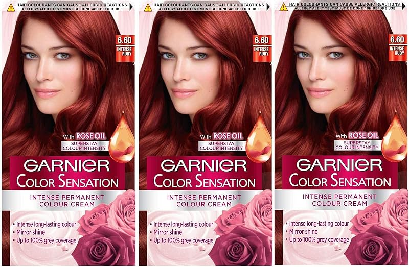 Garnier Colour Sensation 6.60 Intense Ruby Red Permanent Hair Dye Pack of 3