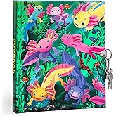 eeBoo: Axolotl Journal - Includes Lock & Keys, 176 Lined Pages, Stetch & Take Notes, 6.25 x 5.5, Foil Cover Salamander-Themed Diary, Kids & Teens