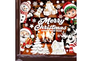 Natonhi 155pcs Christmas Window Clings for Glass, 9 Sheet Christmas Window Decorations Snowflake Santa Reindeer Snowman Stickers for Wtiner Holiday Indoor Windows Decorations Decals