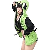 C-ZOFEK Cosplay Hoodie Jacket Mens Womens Green Coat with Ears for Christmas Costume