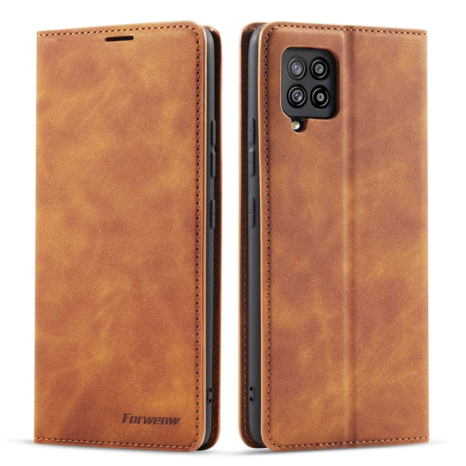 QLTYPRI Case for Samsung Galaxy A12 5G, Premium PU Leather Cover TPU Bumper with Card Holder Kickstand Hidden Magnetic Adsorption Flip Wallet Case Cover for Samsung Galaxy A12 5G - Brown