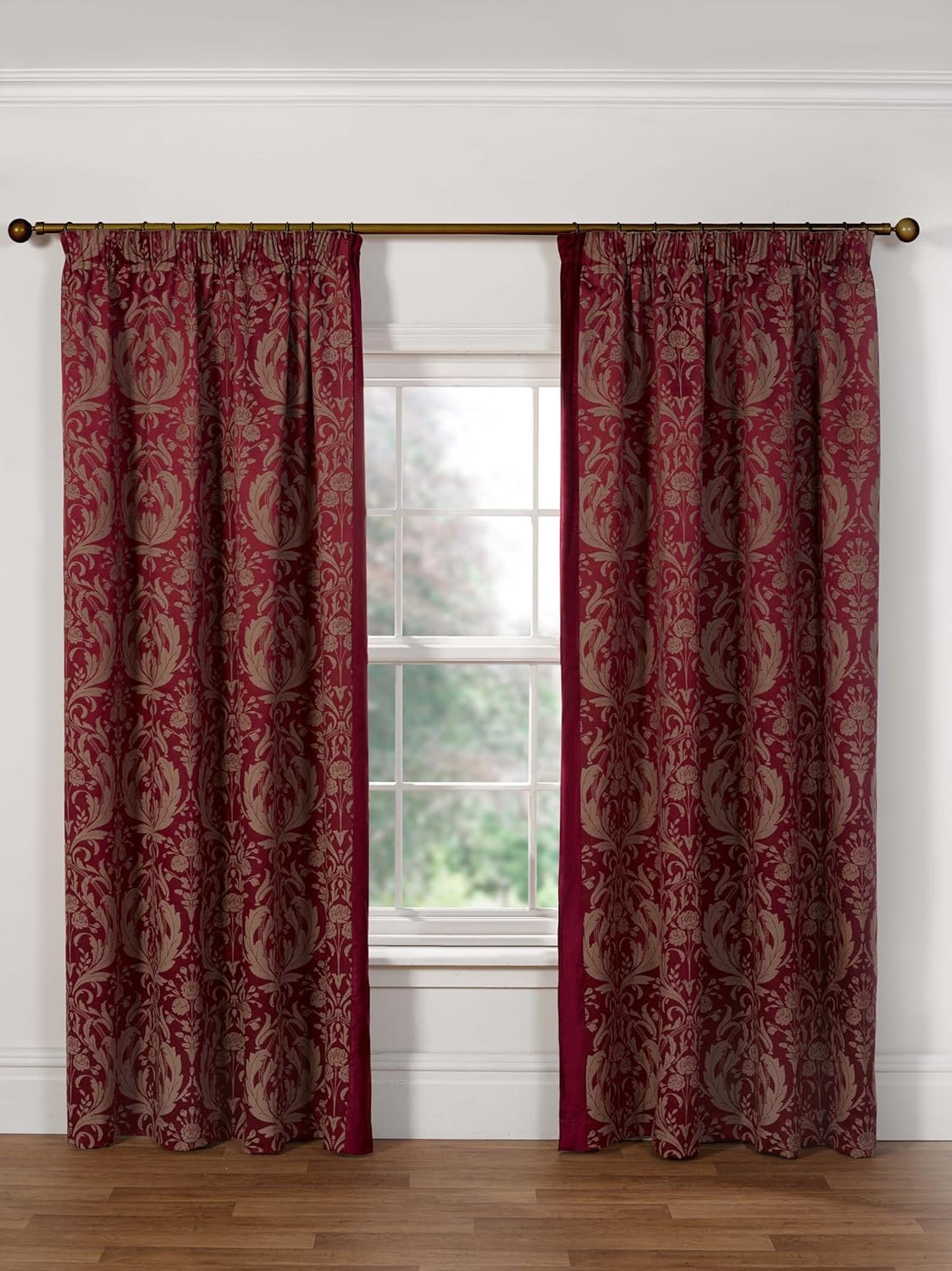 Julian Charles Windsor Red Luxury Jacquard Pencil Pleat Curtains