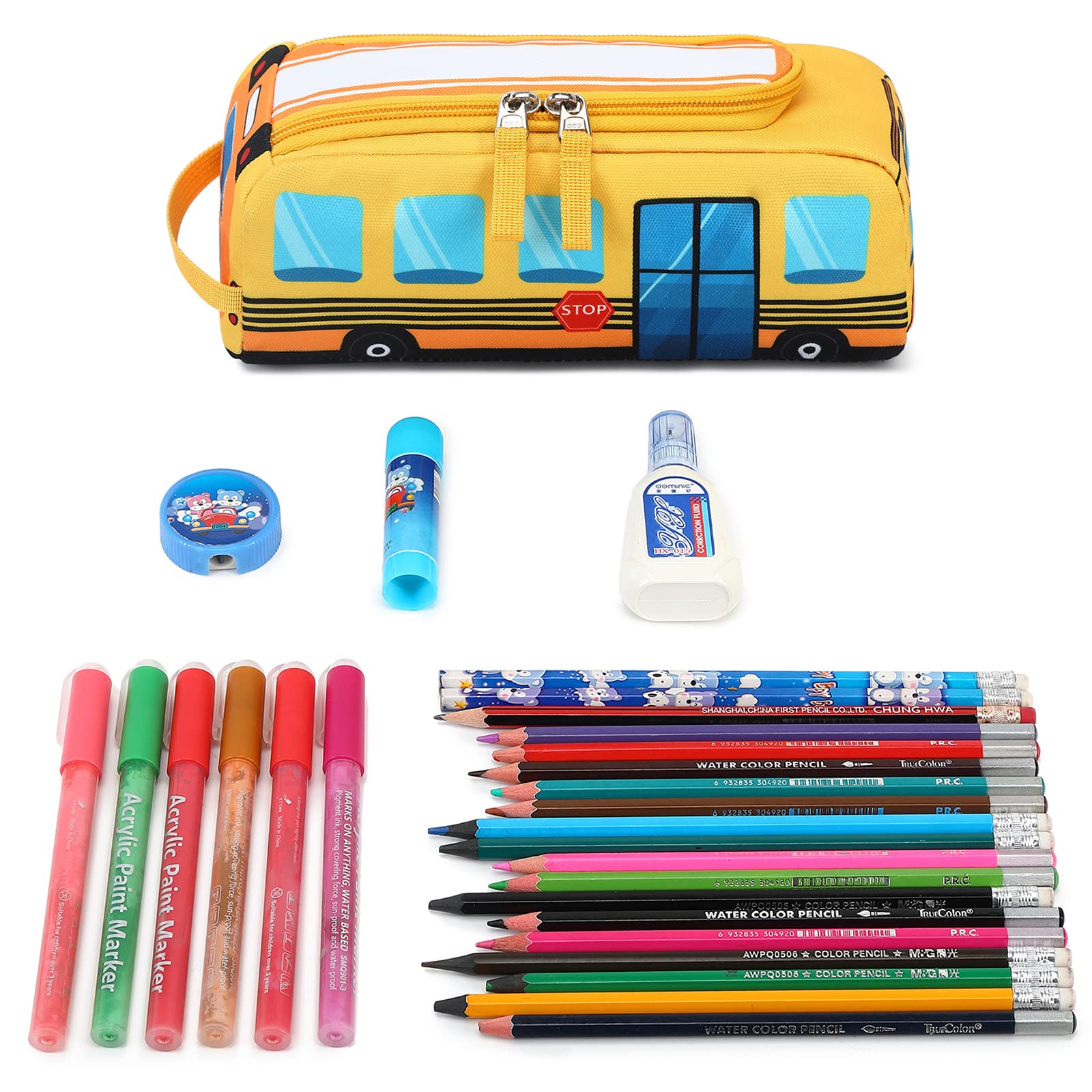 Cute Pencil Case for Kids Girls Boys Pencil Pouch kawaii Pen Pencil Box Bag Holder for School Students (Yellow School Bus)