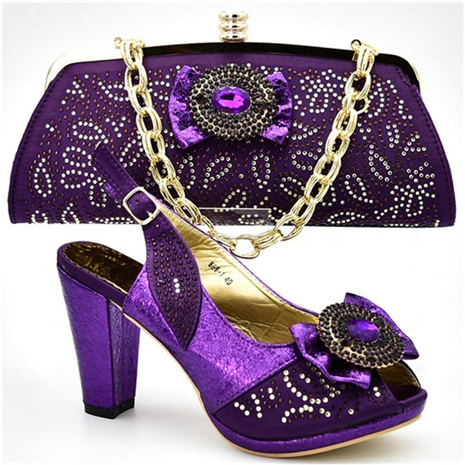 purple shoes and matching bag