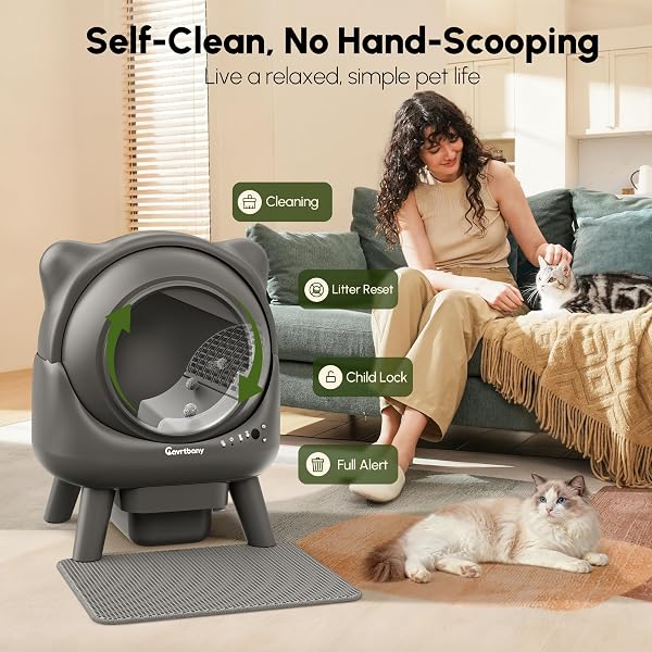 CAVRTBANY AUTOMATIC LITTER BOX, SELF CLEANING LITTER BOX, CAT ROBOT FOR MULTIPLE CATS, WITH SMART APP CONTROL AND HEALTH MONITORING, SAFETY SENSORS, WITH TRASH BAGS, GREY