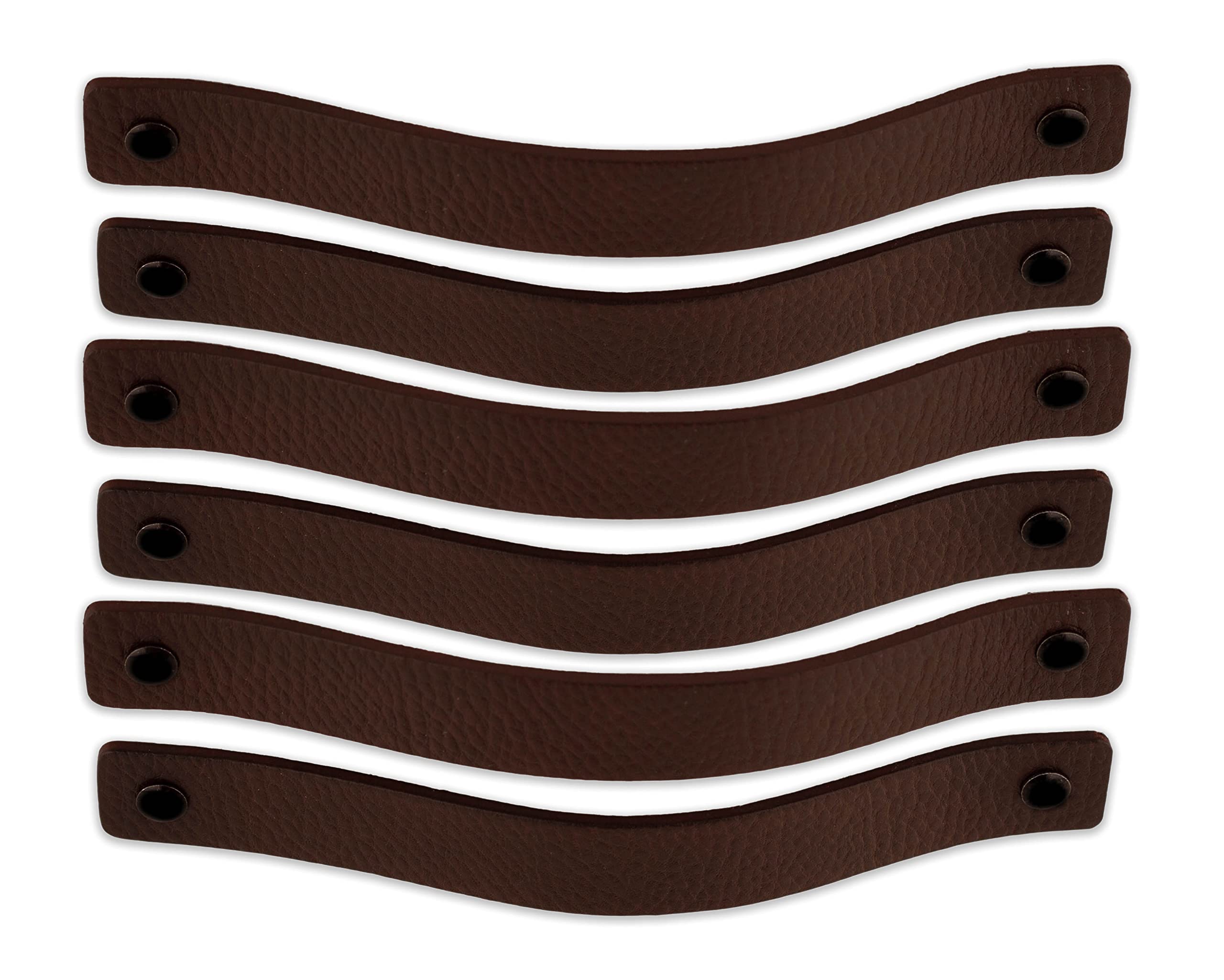 Brute Strength - Leather Handles for Furniture - Chestnut Brown - 6 pcs - 20 x 2,5 cm - Cabinet Handle, Door Handle for Kitchen, Bathroom, cabinets, Dresser, Wood