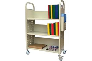 Workington Rolling Book Truck Book Cart with 3 Flat Shelves, Library Book Cart with Swivel Lockable Casters 3001 Putty
