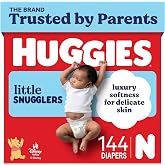 Huggies Little Snugglers Newborn Diapers, 144 Count | Newborn Essentials, Blowout Protection, Leakproof Protection, Luxury Softness, FastAbsorb System, Hypoallergenic