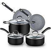Cook N Home Pots and Pans Nonstick Kitchen Cookware Sets include Saucepan Frying Pan Stockpots 8-Piece, Heavy Gauge, Stay Cool Handle, Marble