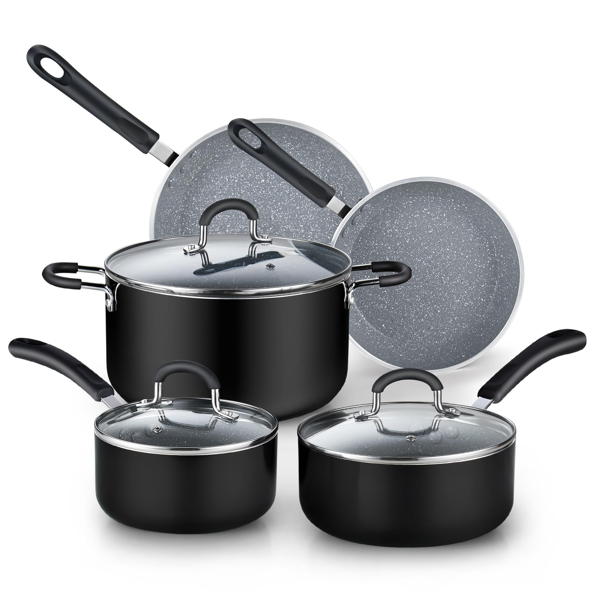 Cook N Home Pots and Pans Nonstick Kitchen Cookware Sets include Saucepan Frying Pan Stockpots 8-Piece, Heavy Gauge, Stay Cool Handle, Marble Image