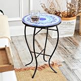 VONLUCE Mosaic Side Table 53.5cm Indoor Outdoor Accent Table Blue Mandala view 2