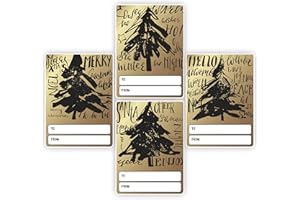 easykart labels 200 Golden Christmas Name Tags Stickers in Sheets, 2 x3 Inch for Envelope Seals, Gifting, Decoration and Kids Activities