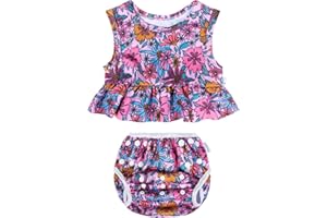 babygoal Reusable Swim Diaper with Top,Girl Bathing Suit,Swimwear for Baby Infant Toddlers,Two-Piece Suit Beach Tankini