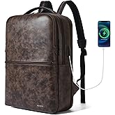Shrrie Vegan Leather Laptop Backpack for Women&Men,16 Inch Expandable Backpack with USB Charging Port,Two-toned Coffee
