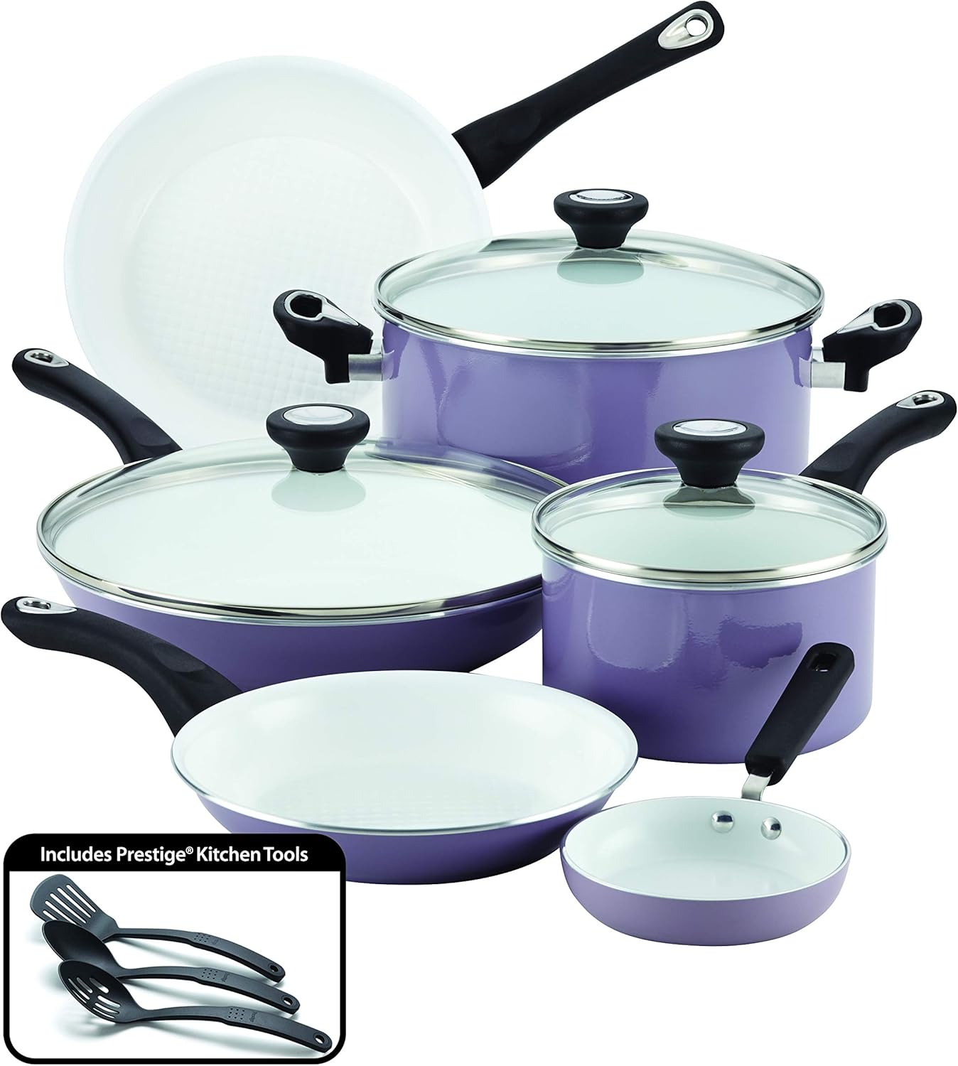 Farberware PURECOOK Ceramic Nonstick Cookware 12-Piece Pots and Pans Cookware Set, Lavender