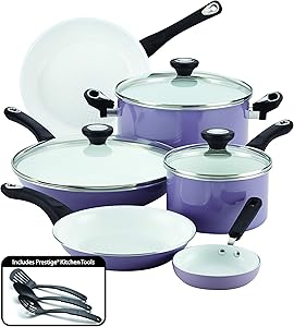 Farberware PURECOOK Ceramic Nonstick Cookware 12-Piece Pots and Pans Cookware Set, Lavender