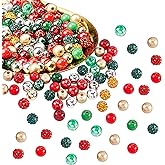 NBEADS About 180 Pcs 8mm Mixed Christmas Beads, Assorted Material Loose Beads Spacer Beads for DIY Bracelet Necklace Earring Jewelry Making, Hole:1-2mm