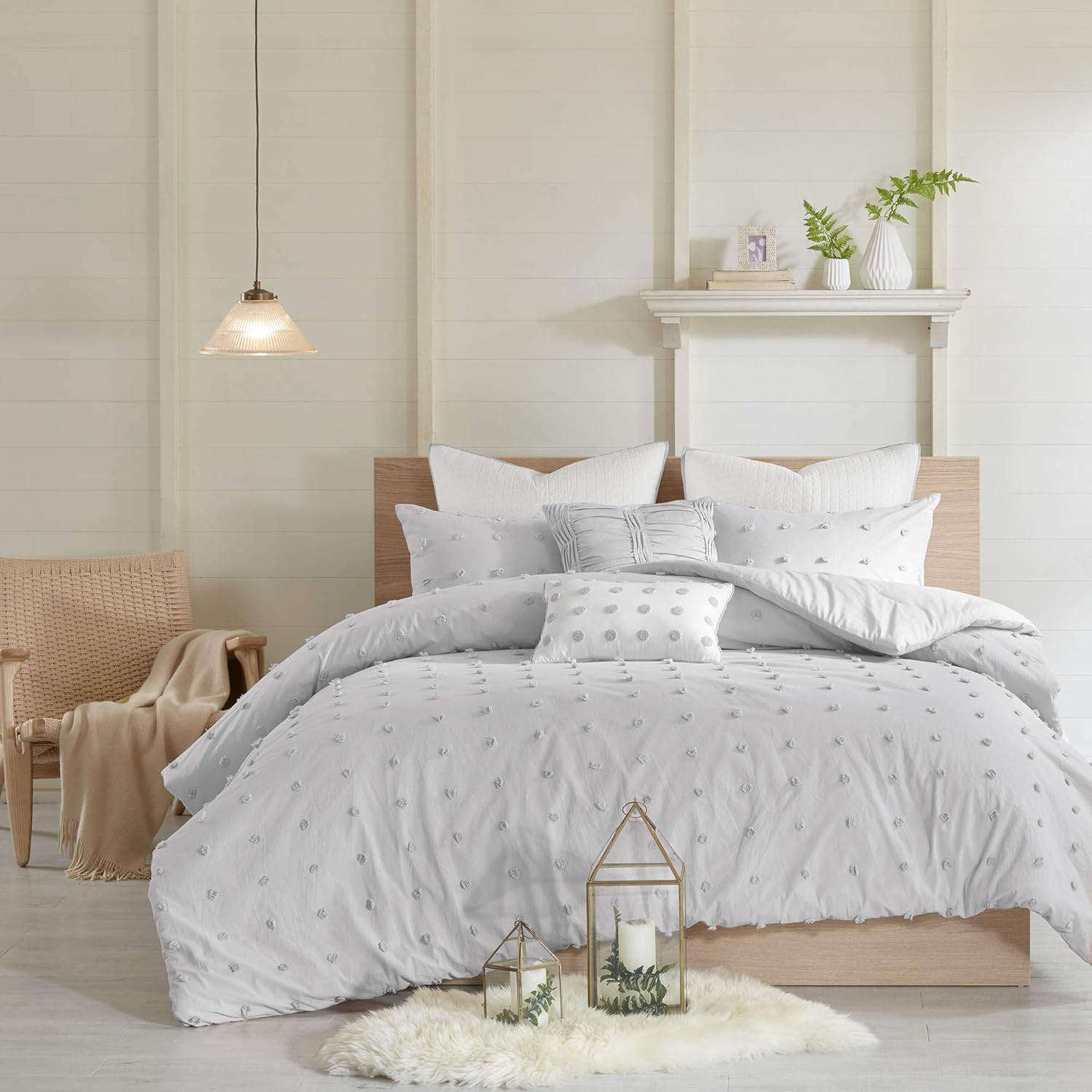 Urban Habitat Brooklyn 5 Pieces Cotton Tufted Jacquard Bedding Comforter Set For Bedroom, Full/Queen(88"x92"), Grey: Home & Kitchen