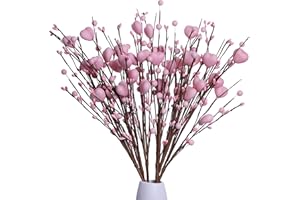 J'FLORU Valentine’s Day Gifts,6 Pack Valentine’s Day Picks Berry Stems with Pink Hearts for Valentine’s Day Decor Anniversary Wedding Decorations(Pink)