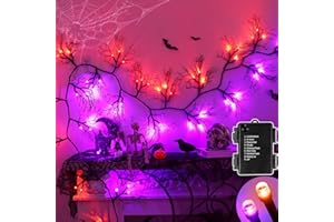 ENVOTEK 9 FT 66 LED Willow Vine Twig Decor Black Halloween Garland with Orange Purple Lights, Timer 8 Modes Waterproof Battery Operated Indoor Halloween Decorations for Wall Fireplace Mantle Home Office Decor